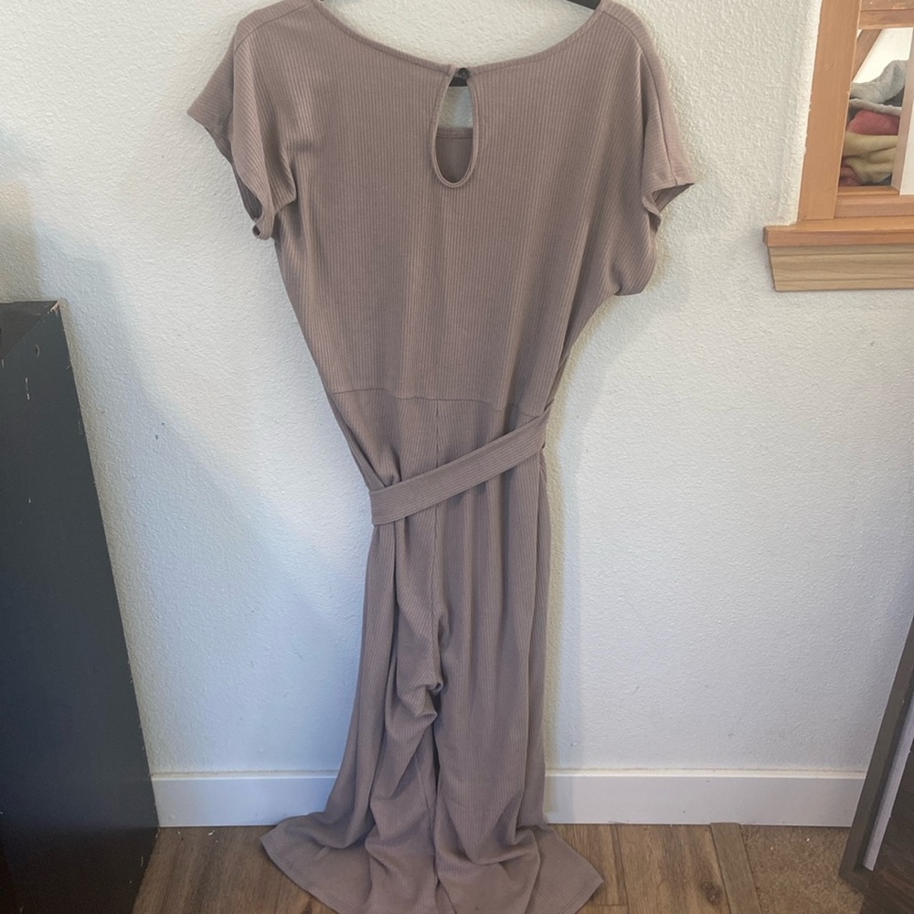 Taupe Discount Divas Ribbed wide leg Jumpsuit